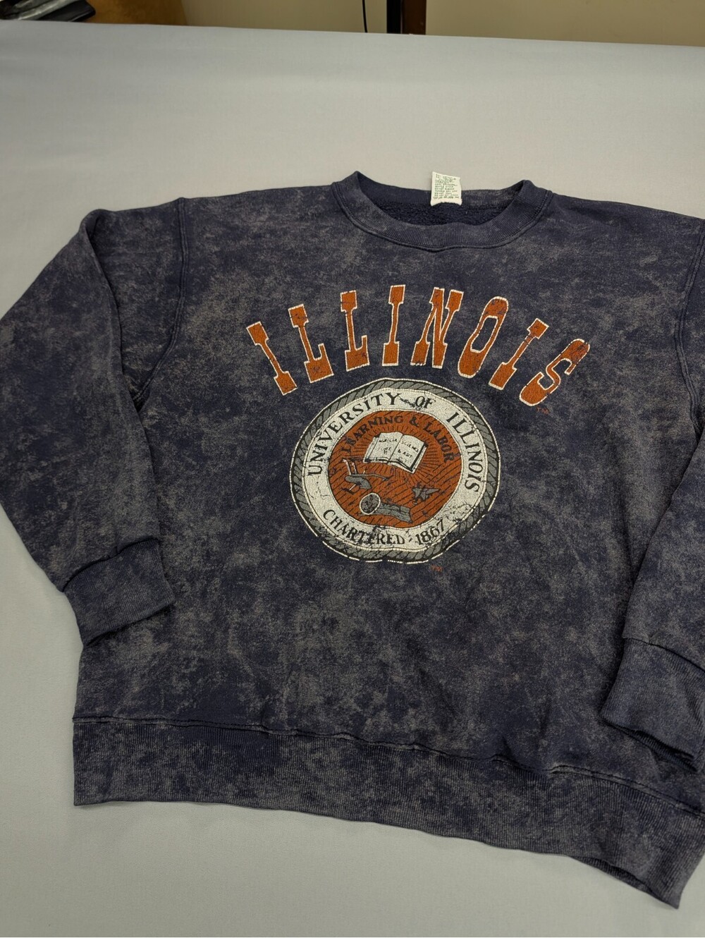 Illinois Sweatshirt Galt Sand Vintage Blue Acid Wash Mens L